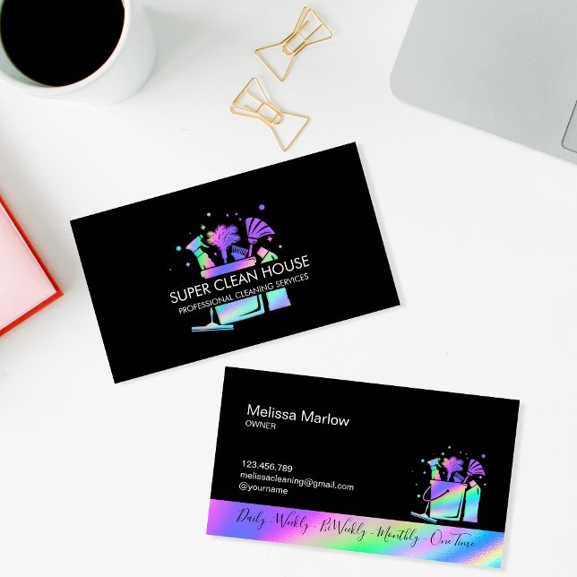 Maid Cleaning House Sparkling Holograph Business C Card (Creator Uploaded)