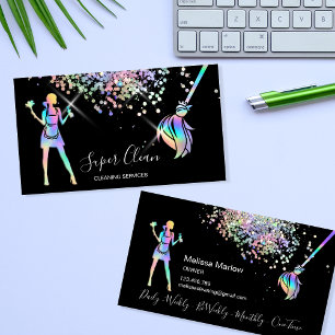 Maid Cleaning House Sparkling Holograph Business C Card
