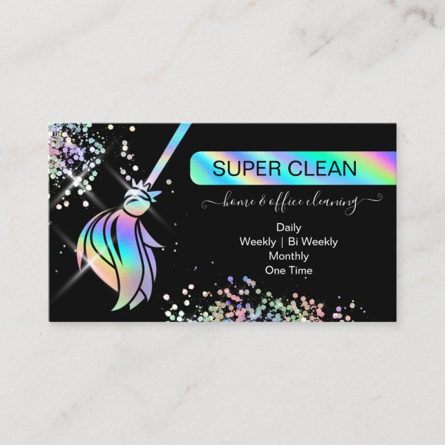 Maid Cleaning House Sparkling Holograph Business C Card (Front)