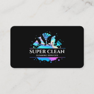 Maid Cleaning House Sparkling Holographic Business Card