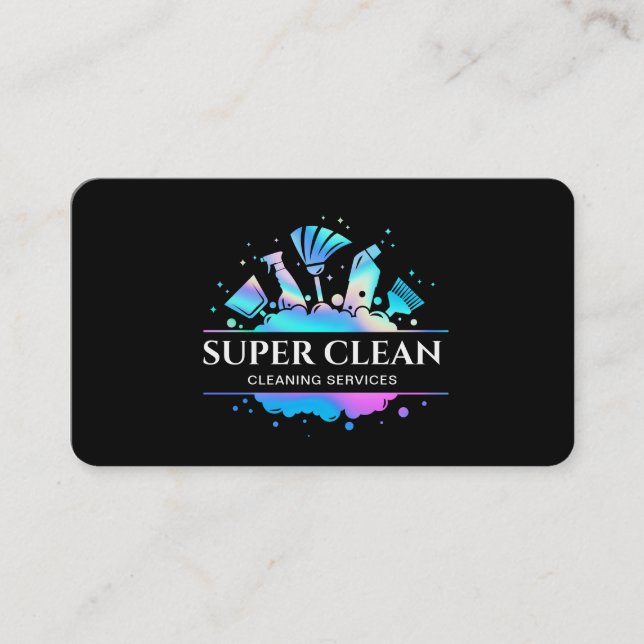 Maid Cleaning House Sparkling Holographic Business Card (Front)