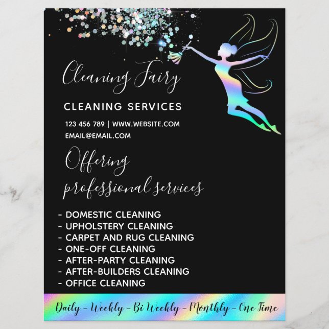Maid Cleaning House Sparkling Holographic Flyer (Front)