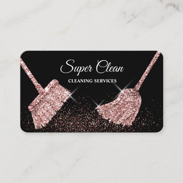 Maid Cleaning House Sparkling rose gold Business C Business Card (Front)