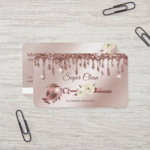 Maid Cleaning House Sparkling rose gold Business C Business Card