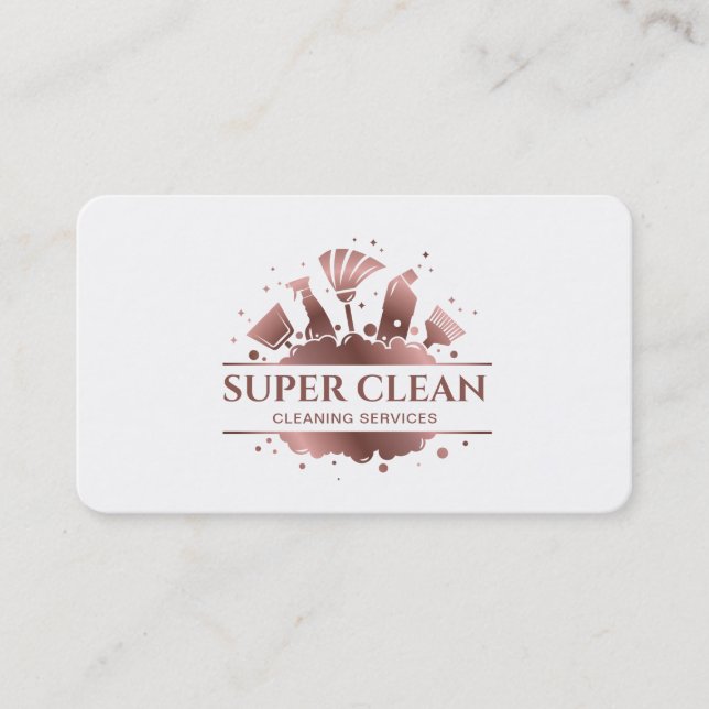 Maid Cleaning House Sparkling Rose Gold Business C Business Card (Front)