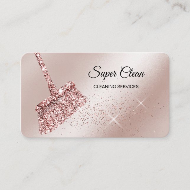 Maid Cleaning House Sparkling rose gold Business C Business Card (Front)