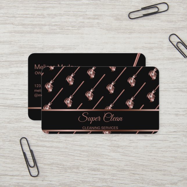 Maid Cleaning House Sparkling rose gold Business C Business Card (Front/Back In Situ)