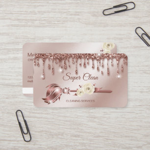 Maid Cleaning House Sparkling rose gold Business C Card