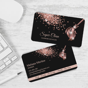 Maid Cleaning House Sparkling rose gold Business C Card