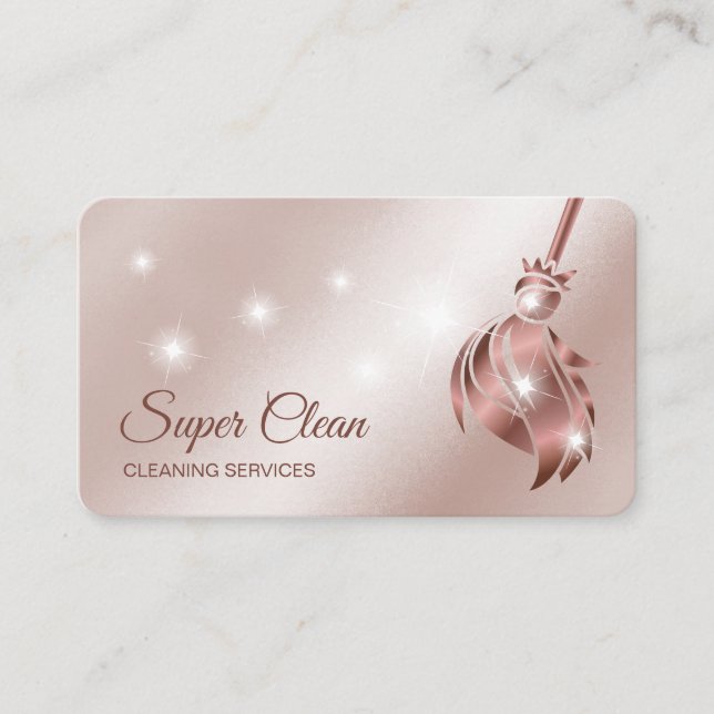 Maid Cleaning House Sparkling rose gold Business Card (Front)