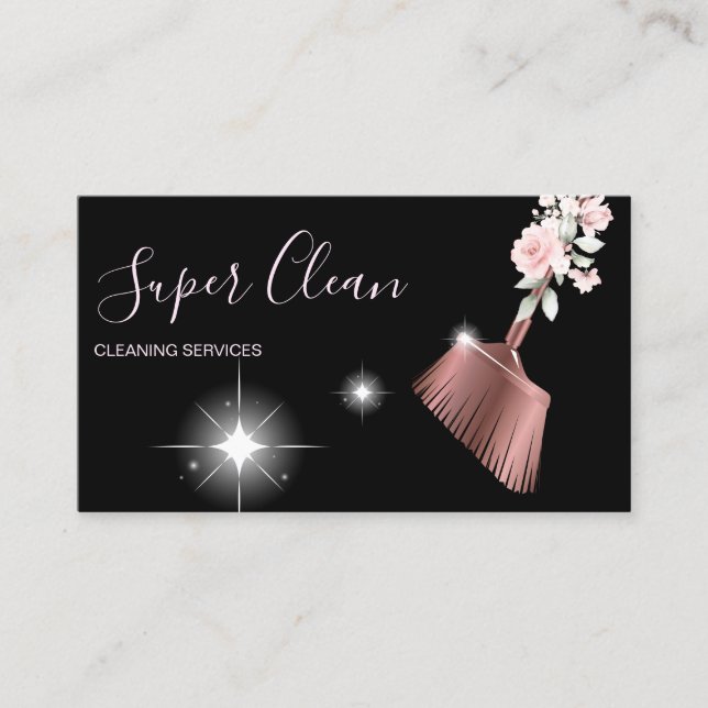 Maid Cleaning House Sparkling rose gold Business Card (Front)