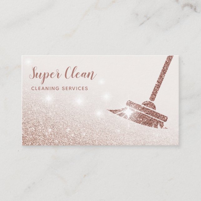 Maid Cleaning House Sparkling Rose Gold Business Card (Front)