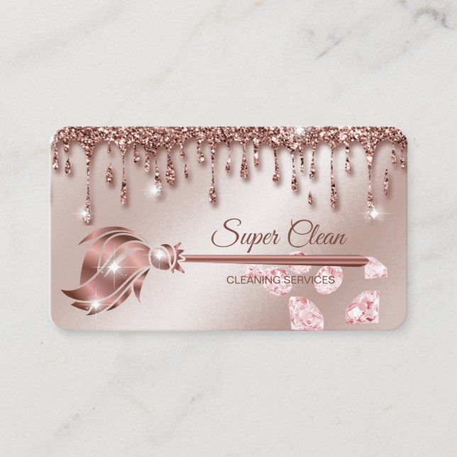 Maid Cleaning House Sparkling rose gold Business Card (Front)