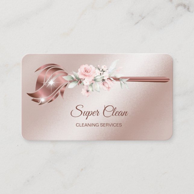 Maid Cleaning House Sparkling rose gold Business Card (Front)