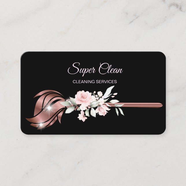 Maid Cleaning House Sparkling rose gold Business Card (Front)