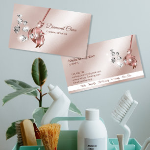 Maid Cleaning House Sparkling rose gold diamonds Business Card