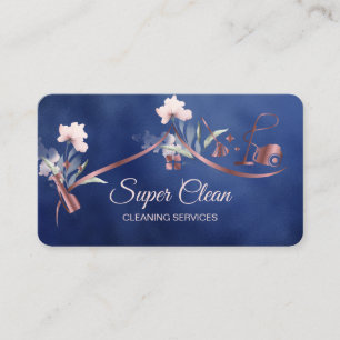 Maid Cleaning House Sparkling rose gold floral Bus Business Card