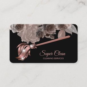 Maid Cleaning House Sparkling rose gold Floral Business Card