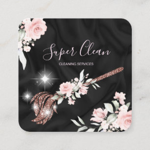 Maid Cleaning House Sparkling rose gold floral Square Business Card
