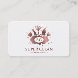 Maid Cleaning House Sparkling Rose Gold Monogram B Business Card