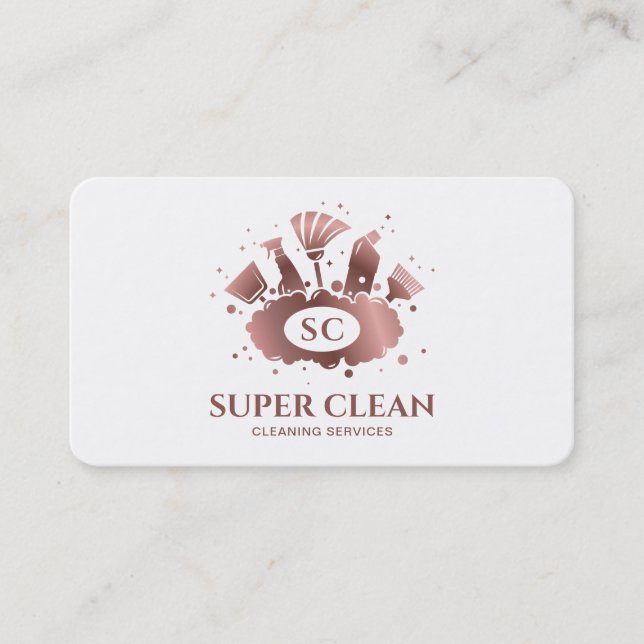 Maid Cleaning House Sparkling Rose Gold Monogram B Business Card (Front)