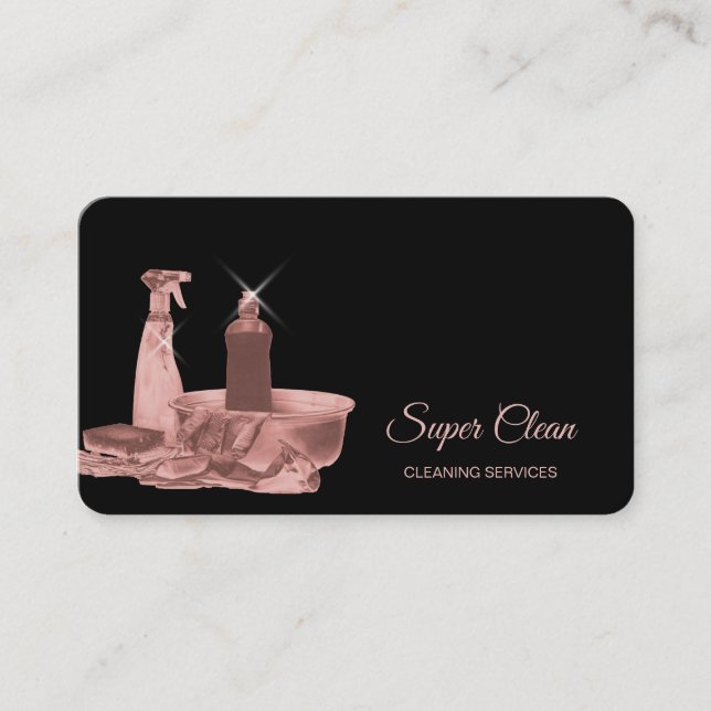 Maid Cleaning House Sparkling rose gold sponge Bus Business Card (Front)