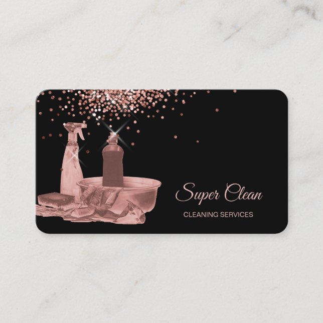 Maid Cleaning House Sparkling rose gold sponge Bus Business Card (Front)