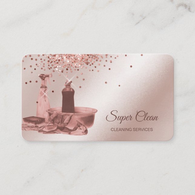 Maid Cleaning House Sparkling rose gold sponge Bus Business Card (Front)