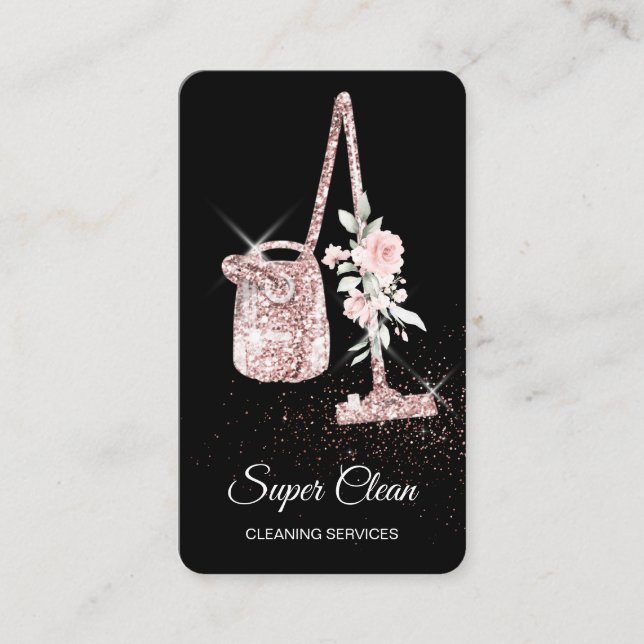 Maid Cleaning House Sparkling rose gold vacuum  Bu Business Card (Front)