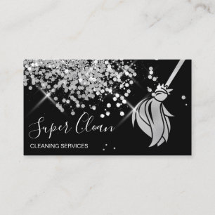 Maid Cleaning House Sparkling silver Business Card