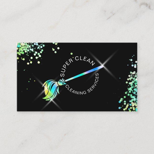 Maid Cleaning Housekeeping Sparkling Holograph Bus Business Card (Front)
