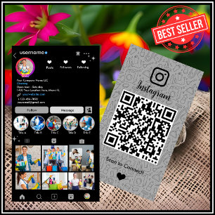 Maid Cleaning Instagram Grey Housekeeping QR Code Business Card