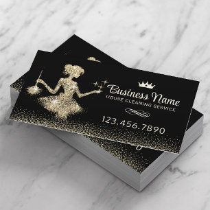 Maid Cleaning Service Royal Gold Sparkles Business Card
