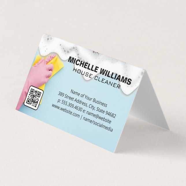 Maid Cleaning | Soap Suds | QR Code Business Card (Front)