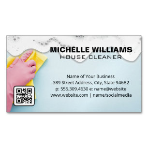 Maid Cleaning   Soap Suds   QR Code Magnetic Business Card