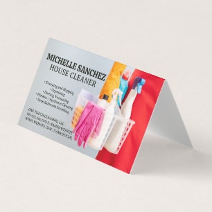 Maid Holding Basket of Cleaning Products Business Card