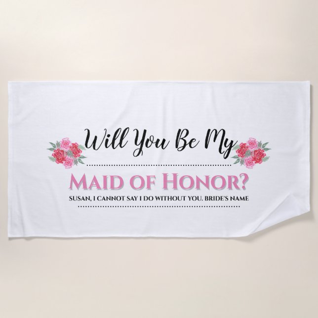 Maid Honour | Watercolor rose floral wedding Beach Towel (Front)