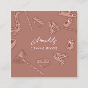 Maid House Cleaning Office Services Logo QR Code Square Business Card