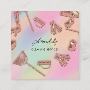 Maid House Cleaning Office Services Logo Rose Squa Square Business Card