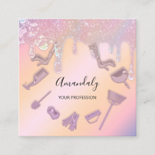 Maid House Cleaning Services Logo Purple Rose Square Business Card