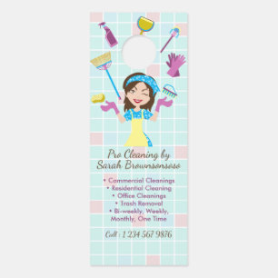 Maid House Cleaning Woman Lady Cartoon Pro Door Hanger