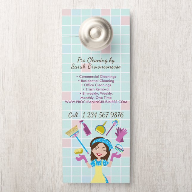 Maid & House Cleaning Woman Lady Door Hanger (On Knob)