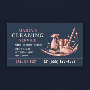 Maid House Pink Navy Blue Cleaning Service Business Card