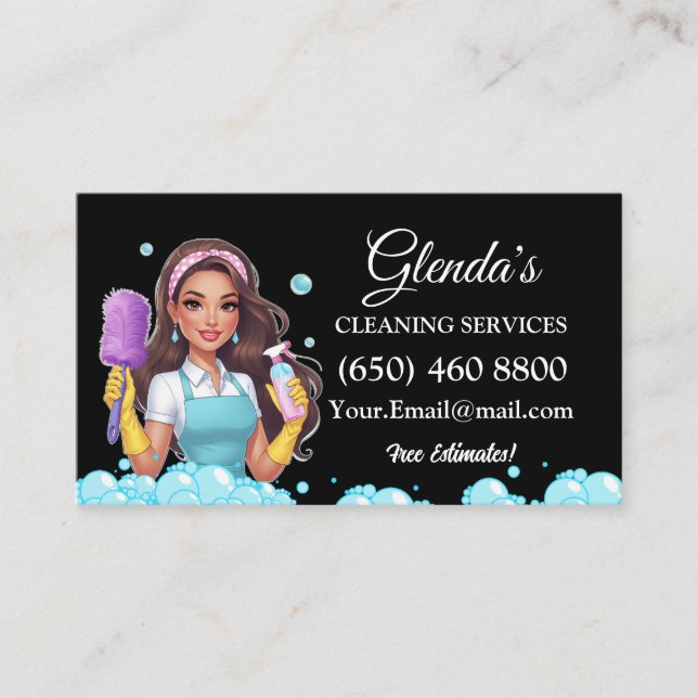 Maid Janitorial Cleaning Service Business Cards (Front)