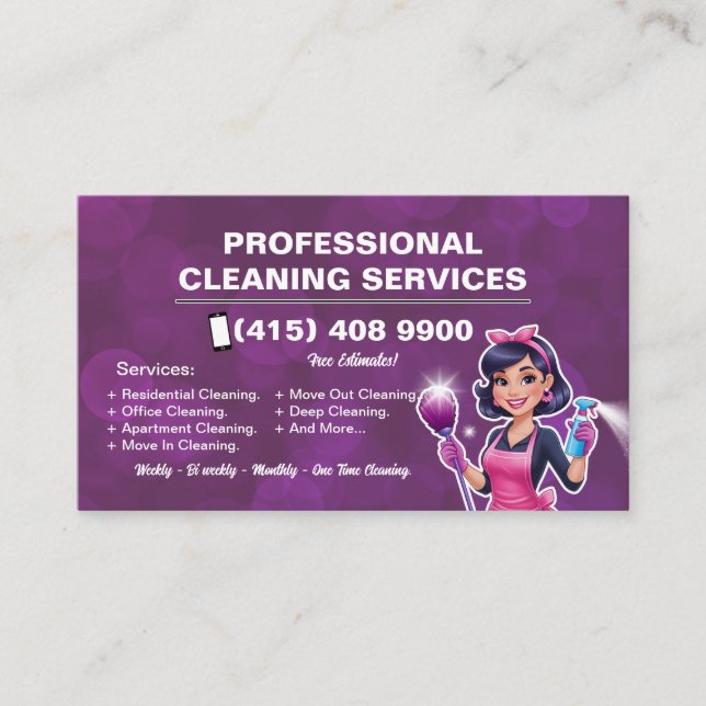 Maid Janitorial Lady Business Card House Cleaning (Front)