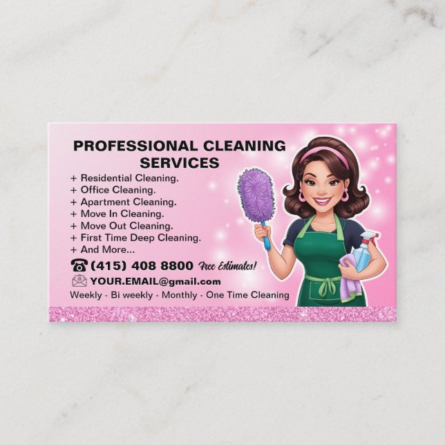 Maid Janitorial Lady Maison Carte de visite Nettoy (Devant)