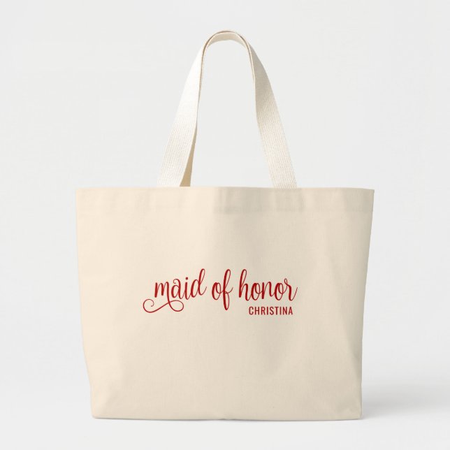 Maid of Honor Calligraphy Red Bach  Large Tote Bag (Front)