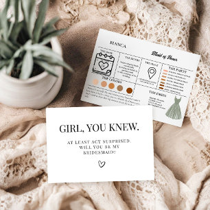 Maid of honor info card bridal proposal Card