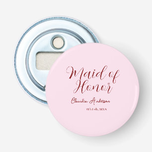 Maid of honor mauve name date pink pastel brides bottle opener