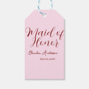 Maid of honor mauve name date pink pastel brides gift tags